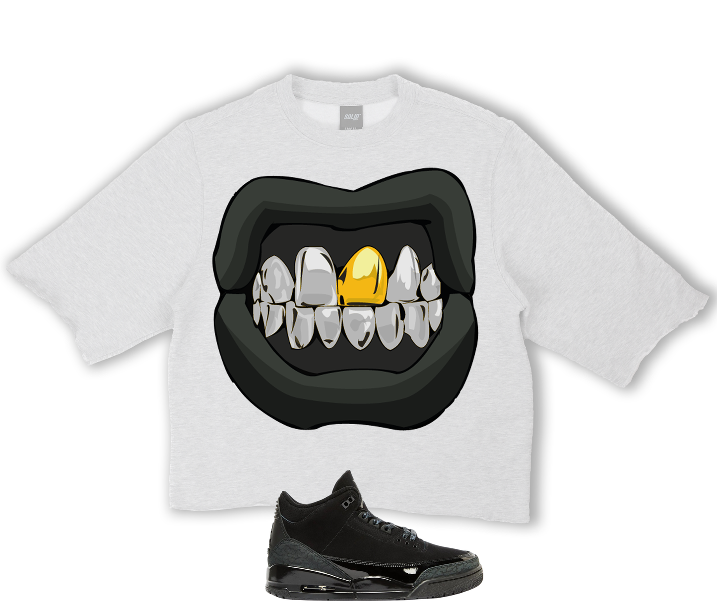 "Gold Mouth" Jordan Black Cat 3's Crop Tee