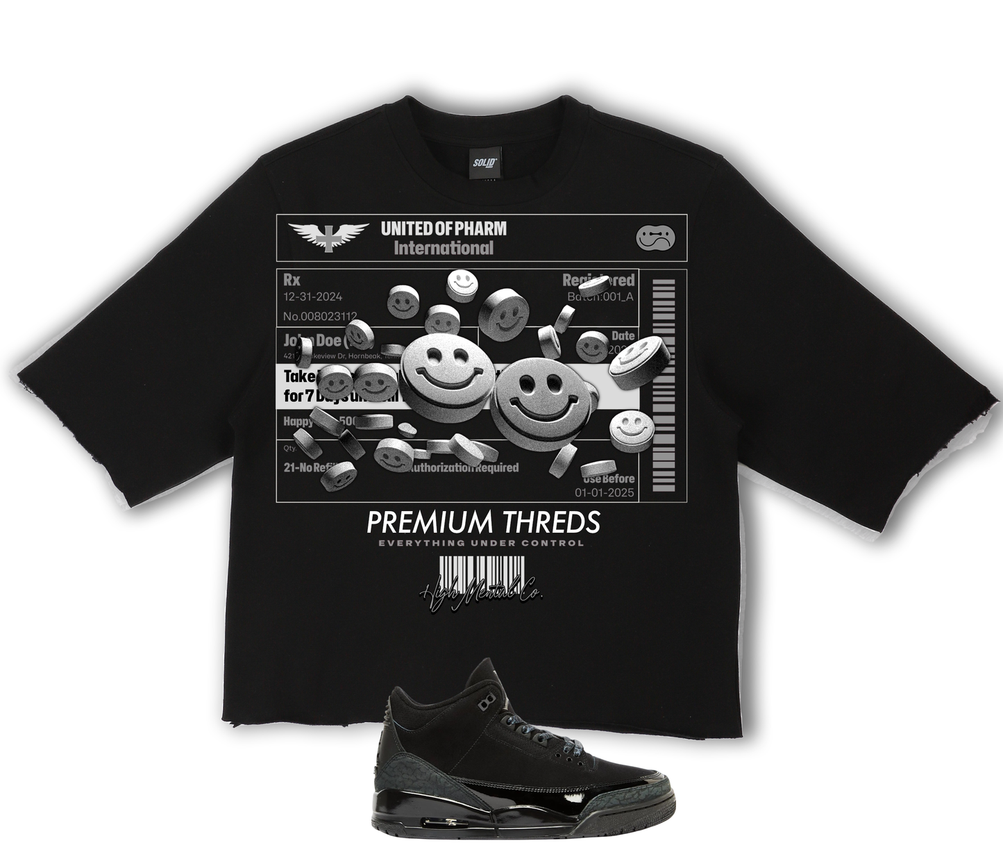 "Meds" Jordan Black Cat 3's Crop Tee