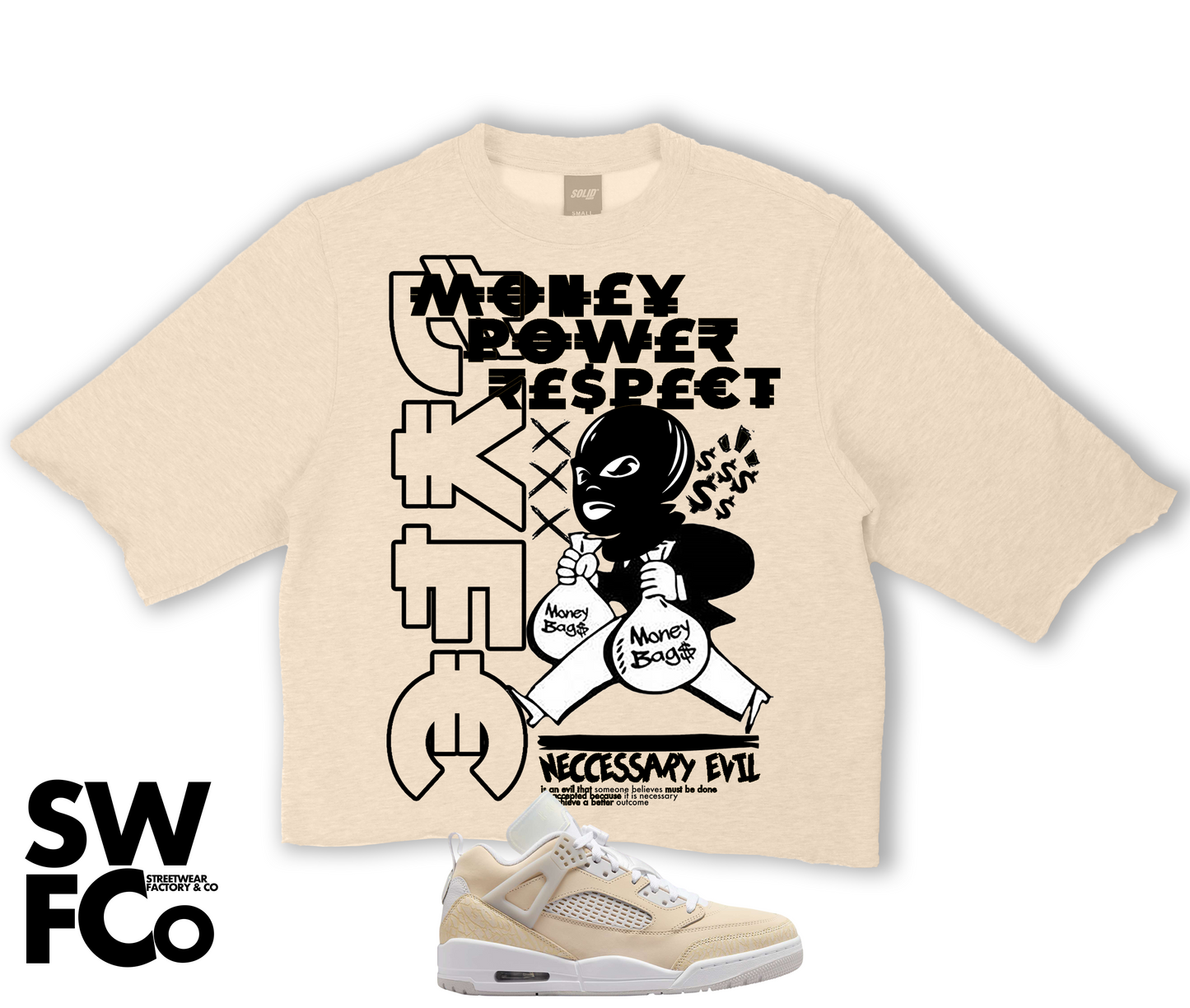 "Money,Power,Respect" Jordan Spizike Low 4 Sand Drift Crop Tee
