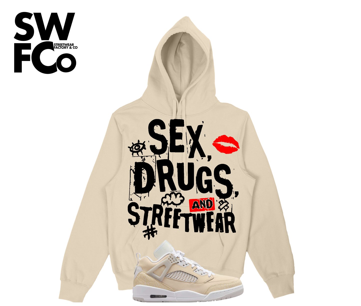 "Sex, Drugs & Streetwear" Jordan Spizike Low Sand Drift Hoodie