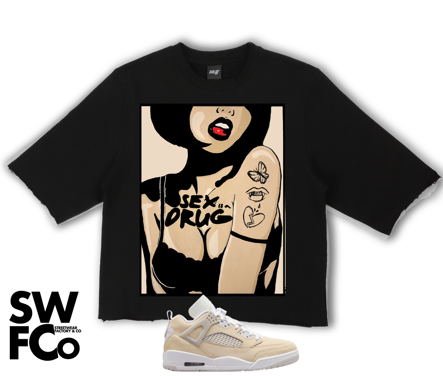 "Sex is a Drug" Jordan Spizike Low 4 Sand Drift Crop Tee