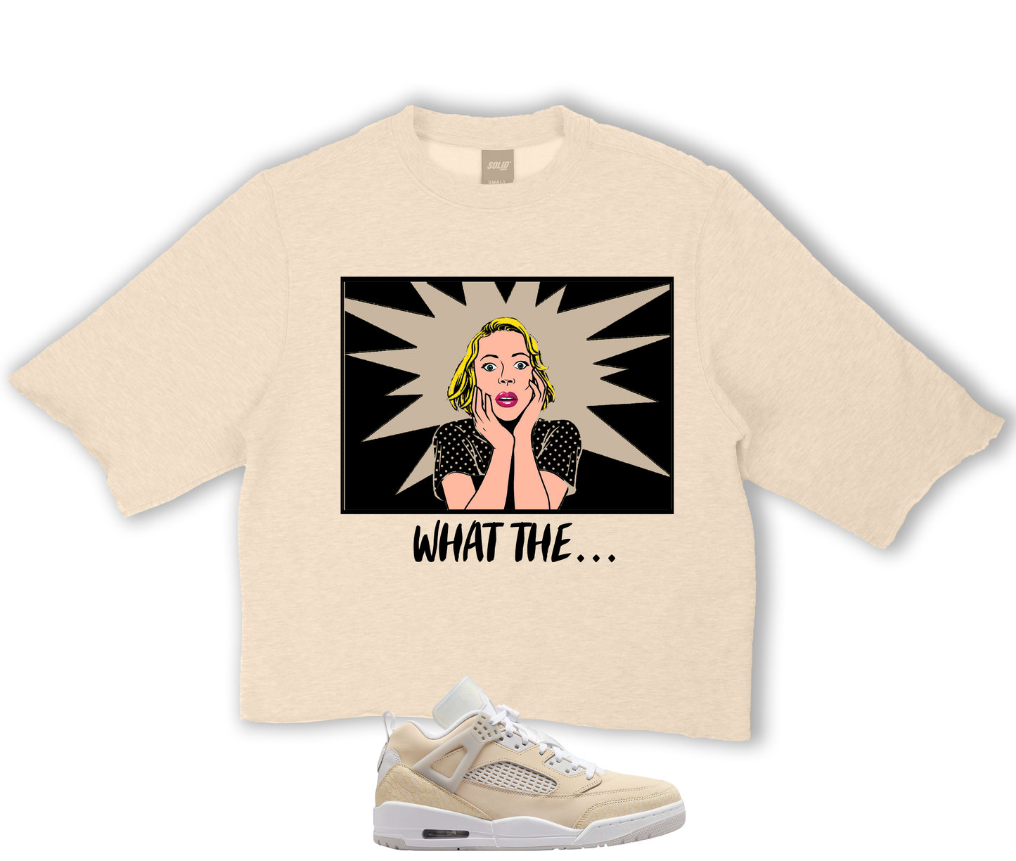 "What The" Jordan Spizike Low 4 Sand Drift Crop Tee