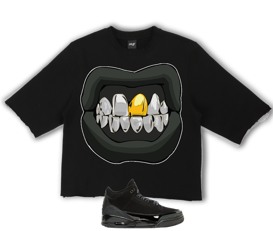 "Gold Mouth" Jordan Black Cat 3's Crop Tee
