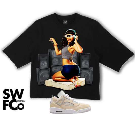 "Listen" Jordan Spizike Low 4 Sand Drift Crop Tee