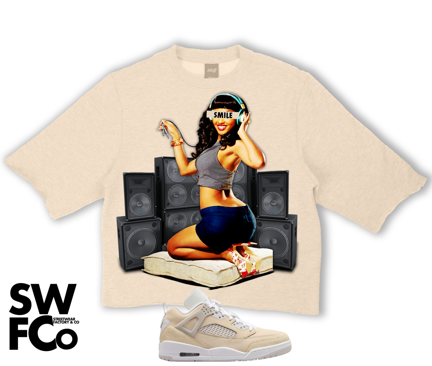 "Listen" Jordan Spizike Low 4 Sand Drift Crop Tee