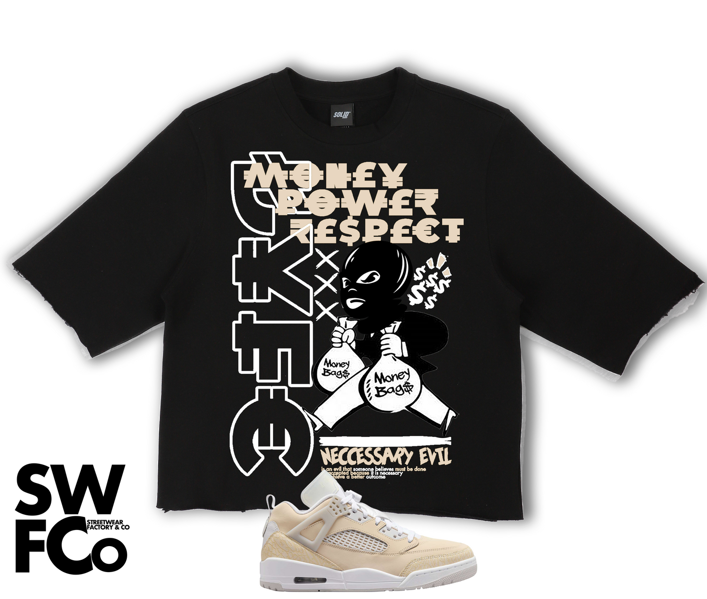 "Money,Power,Respect" Jordan Spizike Low 4 Sand Drift Crop Tee