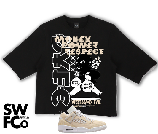 "Money,Power,Respect" Jordan Spizike Low 4 Sand Drift Crop Tee