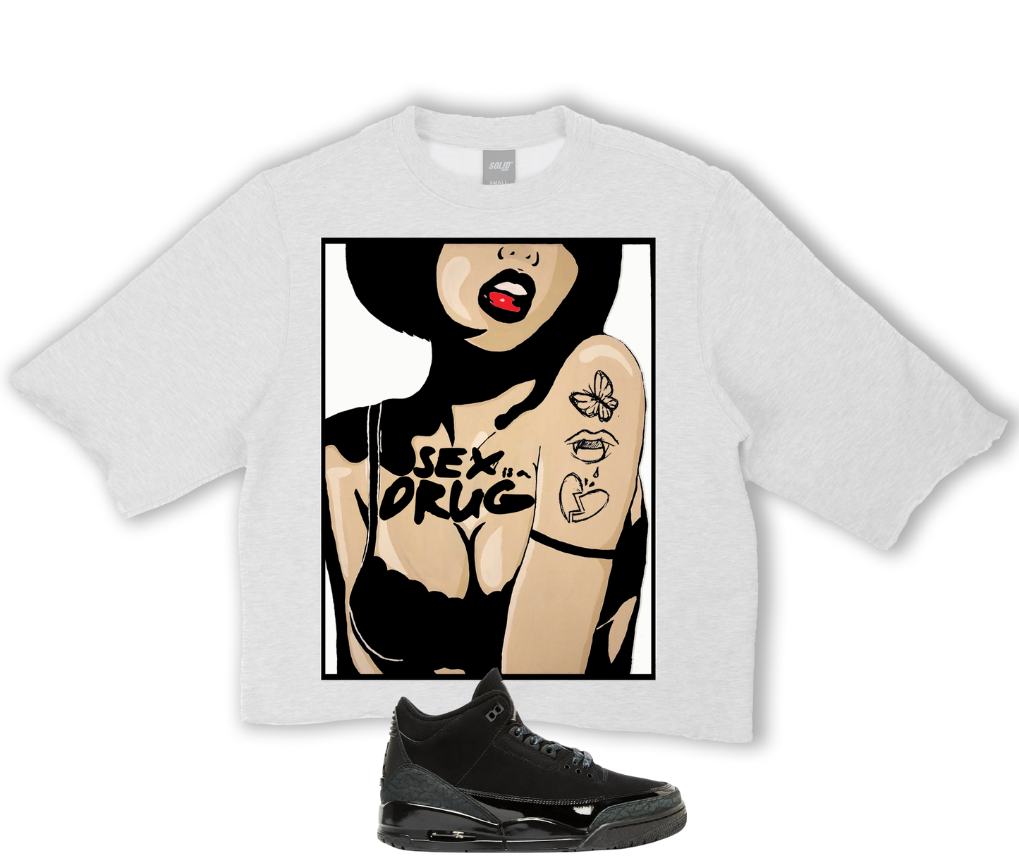 "Sex is a Drug" Jordan Black Cat 3's Crop Tee