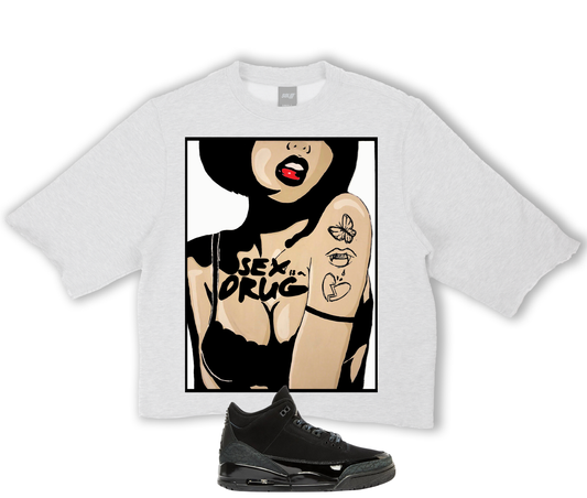 "Sex is a Drug" Jordan Black Cat 3's Crop Tee