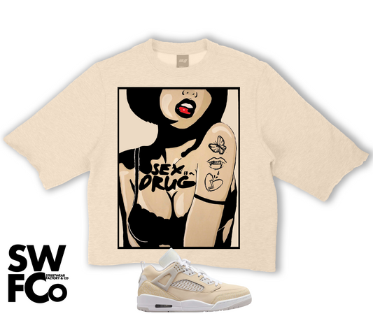 "Sex is a Drug" Jordan Spizike Low 4 Sand Drift Crop Tee