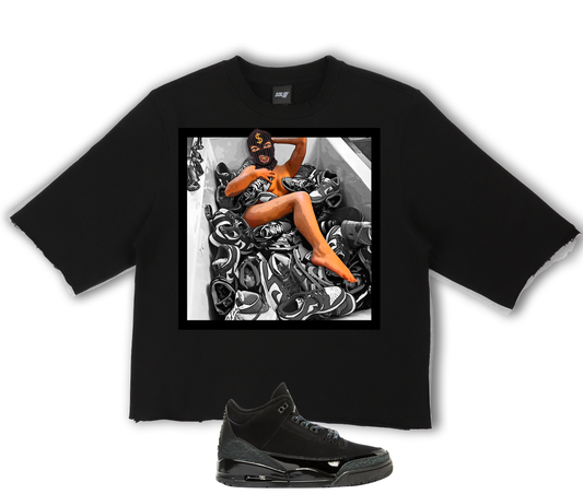 "Sex is a Drug" Jordan Black Cat 3's Crop Tee